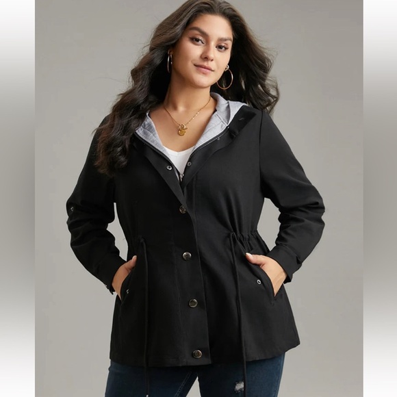 BloomChic Jackets & Blazers - BloomChic Plus Size 2XL Contrast Hooded Drawstring Zipper Button Up Jacket us 18
